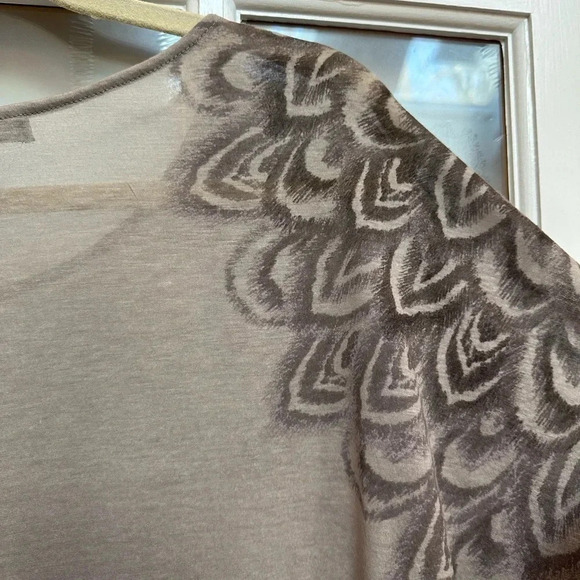 BCBGMAXAZRIA | Lucia Tan Bohemian Sheer Printed Long Sleeves Blouse Size L Large - Picture 5 of 11